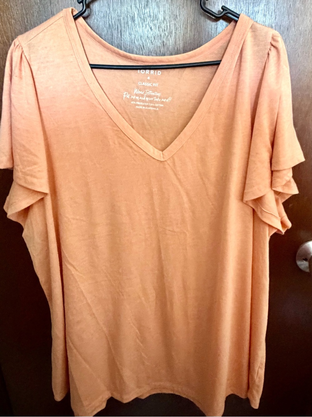 TORRID Peach Ruffle Sleeve V-Neck Classic Fit Tee Top 4 / 4X